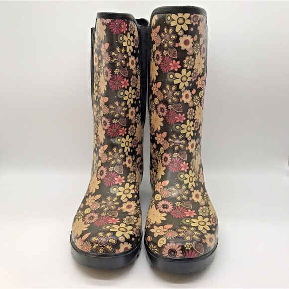 Puddletons Cozy Classic 11" Tall Rain Boots Women's 10 Floral Gussets Waterproof - Picture 2 of 11